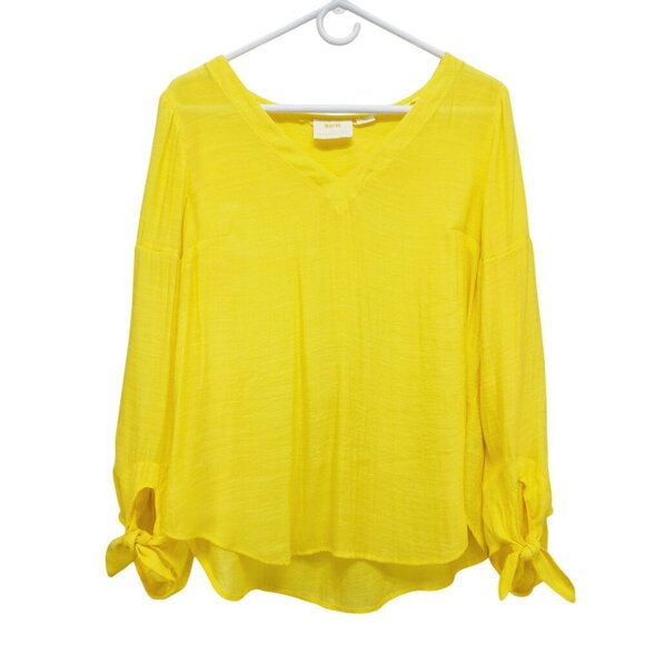 Maeve By Anthropologie Womens Yellow V-Neck Blouse With Bow Sleeves Size Small - Picture 1 of 12